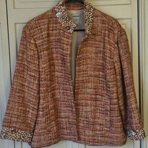 Chico's Multicolor Tweed Jacket with Pearl Accents